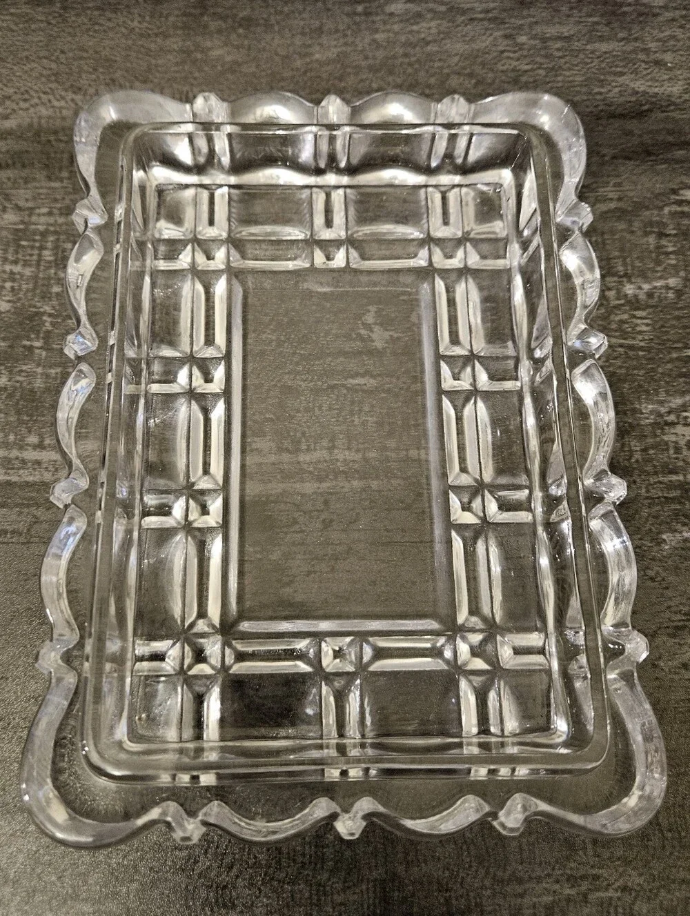 Vintage Clear Crystal Glass Square Trinket Dish / Catchall Tray Bundle -Set of 2